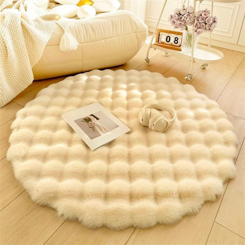 Round Faux Fur Rug High-Pile Non-Slip Machine Washable
