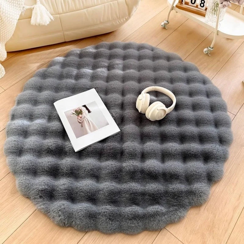 Round Faux Fur Rug High-Pile Non-Slip Machine Washable