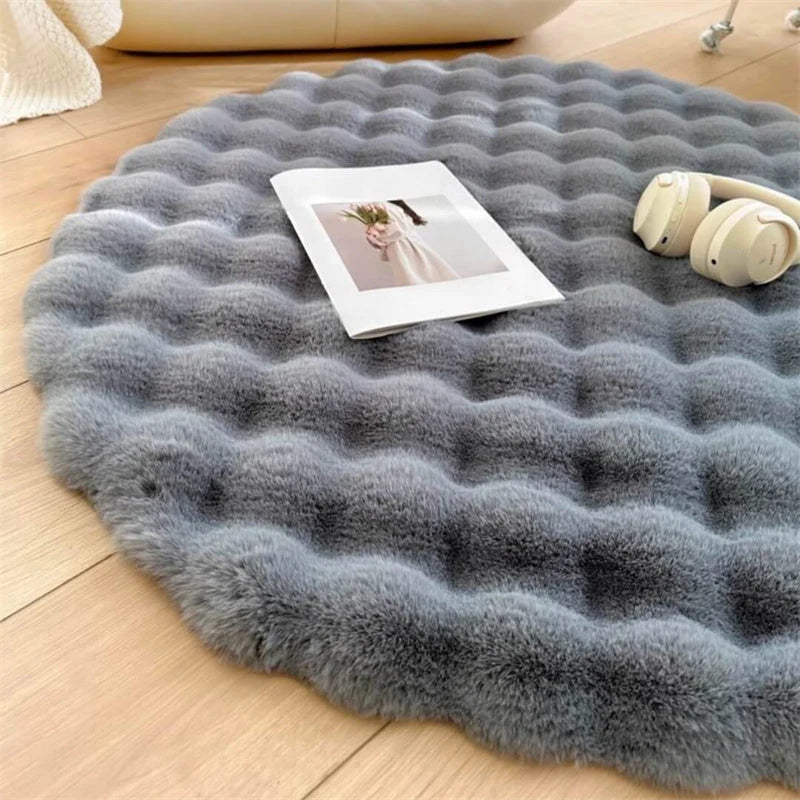 Round Faux Fur Rug High-Pile Non-Slip Machine Washable