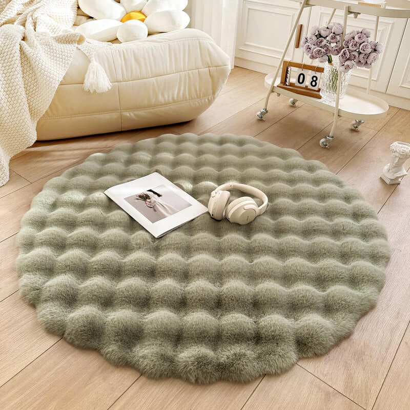 Round Faux Fur Rug High-Pile Non-Slip Machine Washable