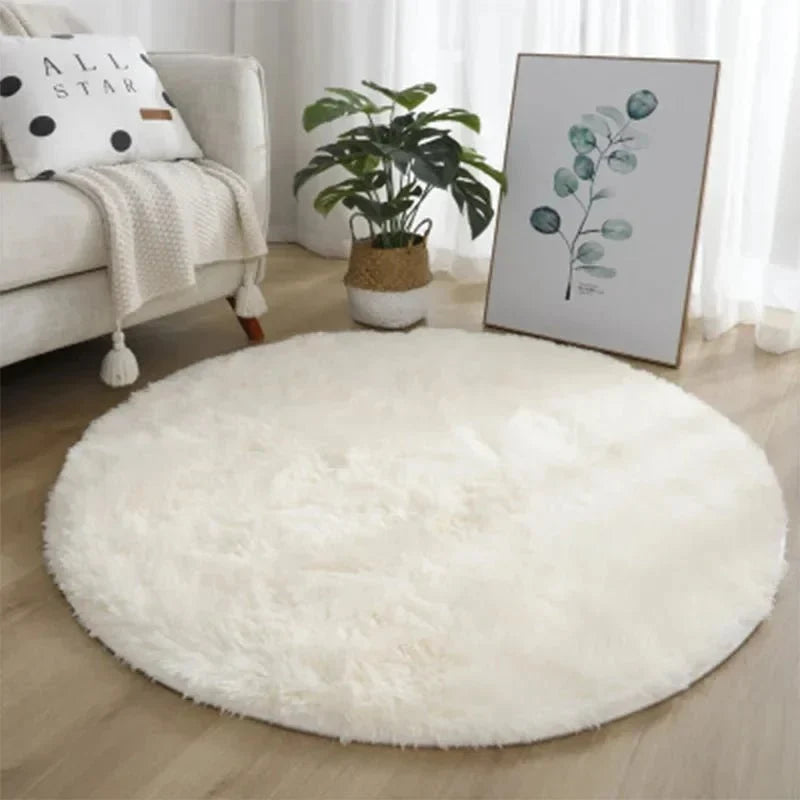 Round Rug High-Pile Plush Shape-Retaining Design