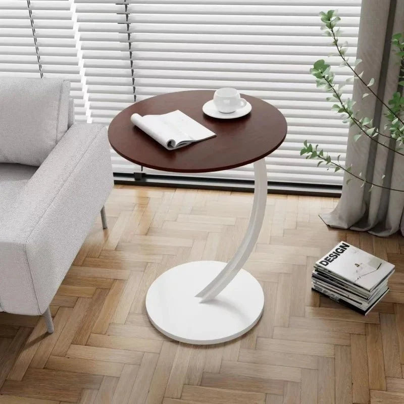 Round Side Table Wood Top Reinforced Steel Frame Compact Design