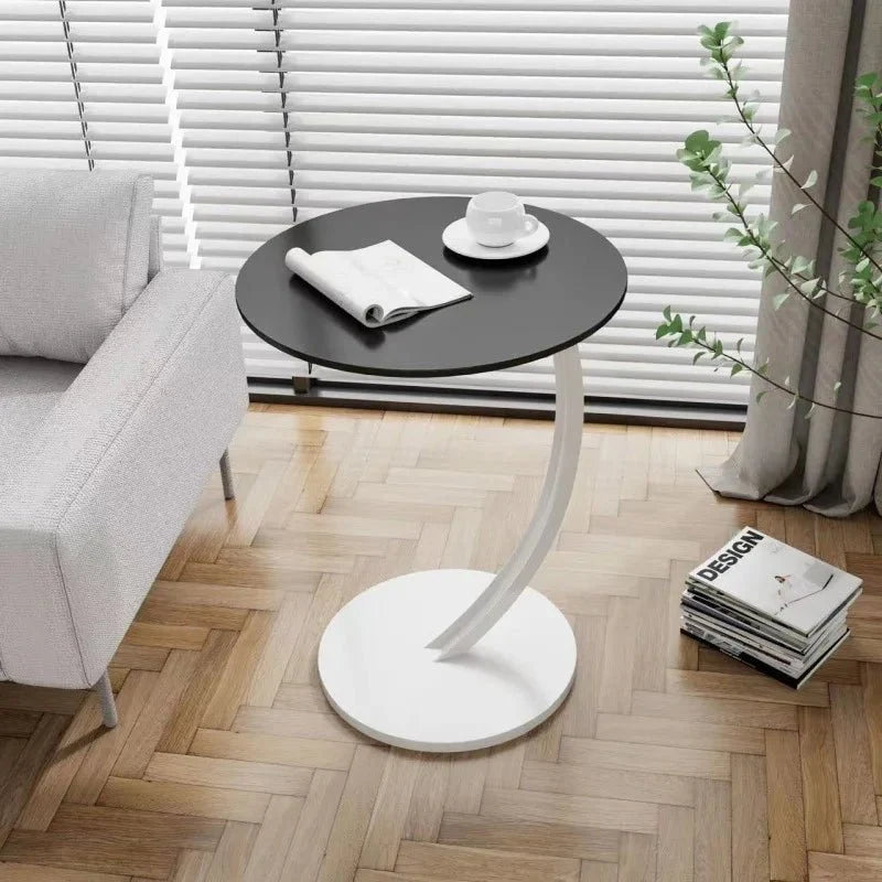 Round Side Table Wood Top Reinforced Steel Frame Compact Design