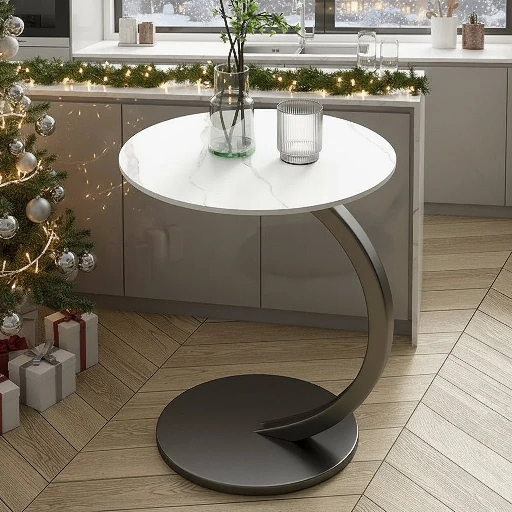 Round Side Table Wood Top Reinforced Steel Frame Compact Design