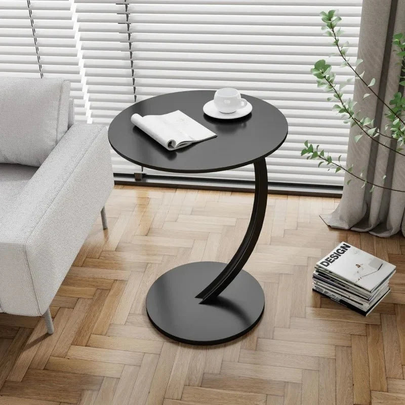 Round Side Table Wood Top Reinforced Steel Frame Compact Design