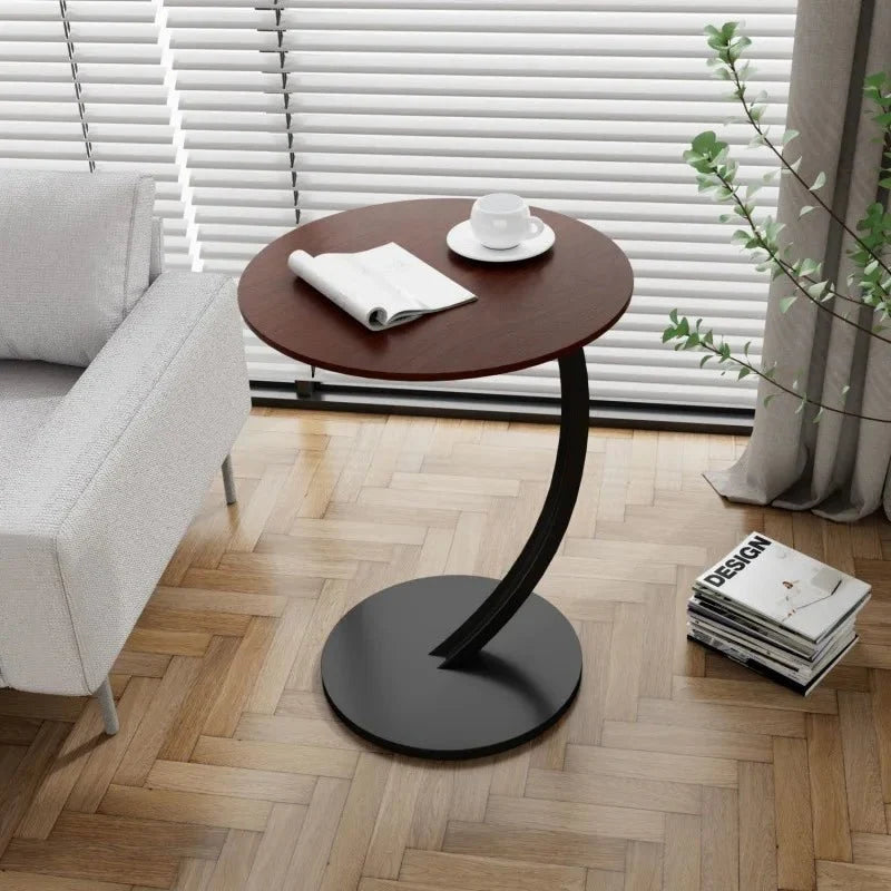 Round Side Table Wood Top Reinforced Steel Frame Compact Design