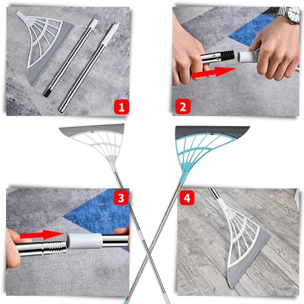 Rubber Broom Extendable Telescopic Handle Multi-Surface