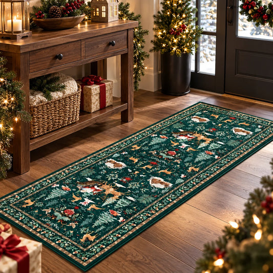 Runner Rug Fir & Snowflake Print Non-Slip Backing