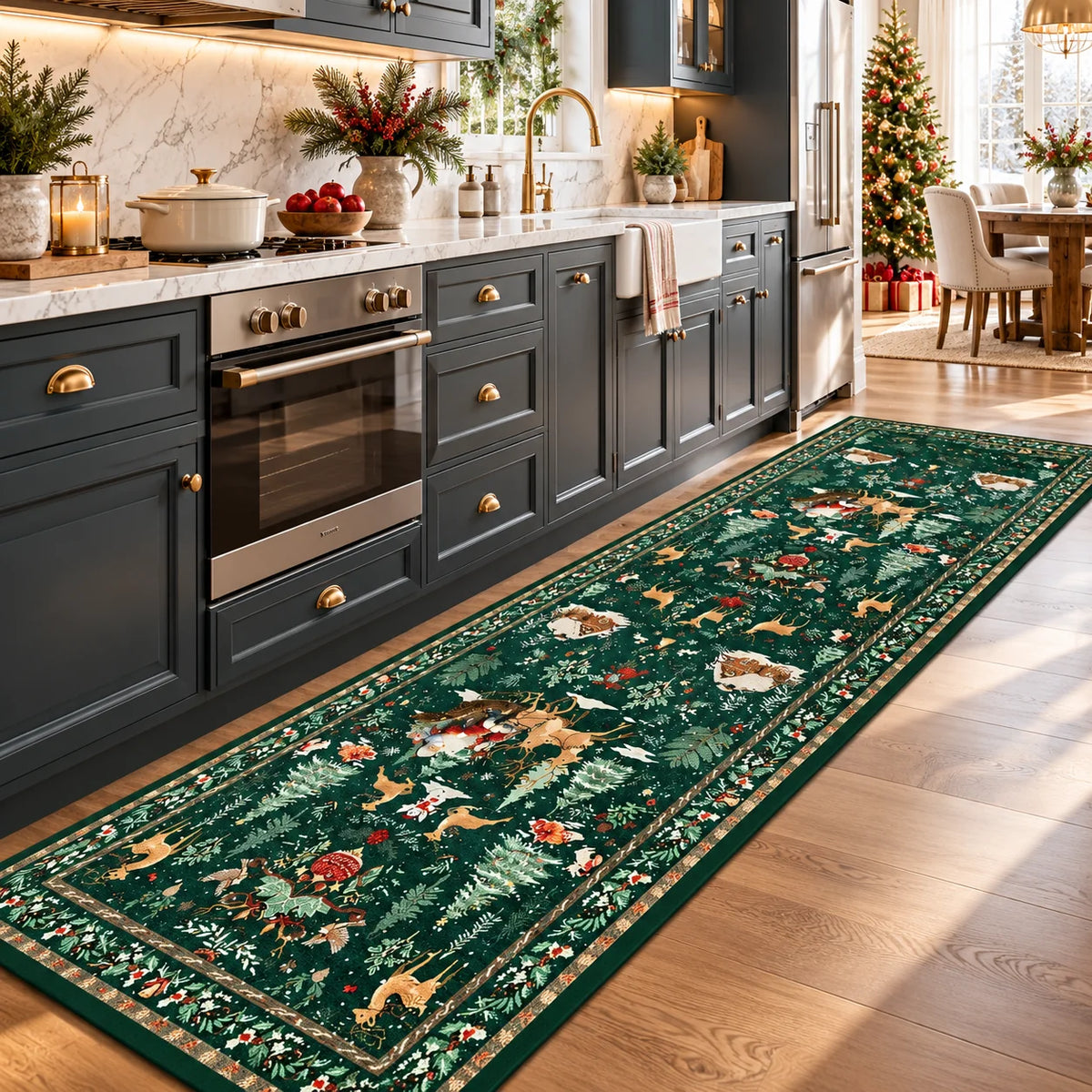 Runner Rug Fir & Snowflake Print Non-Slip Backing