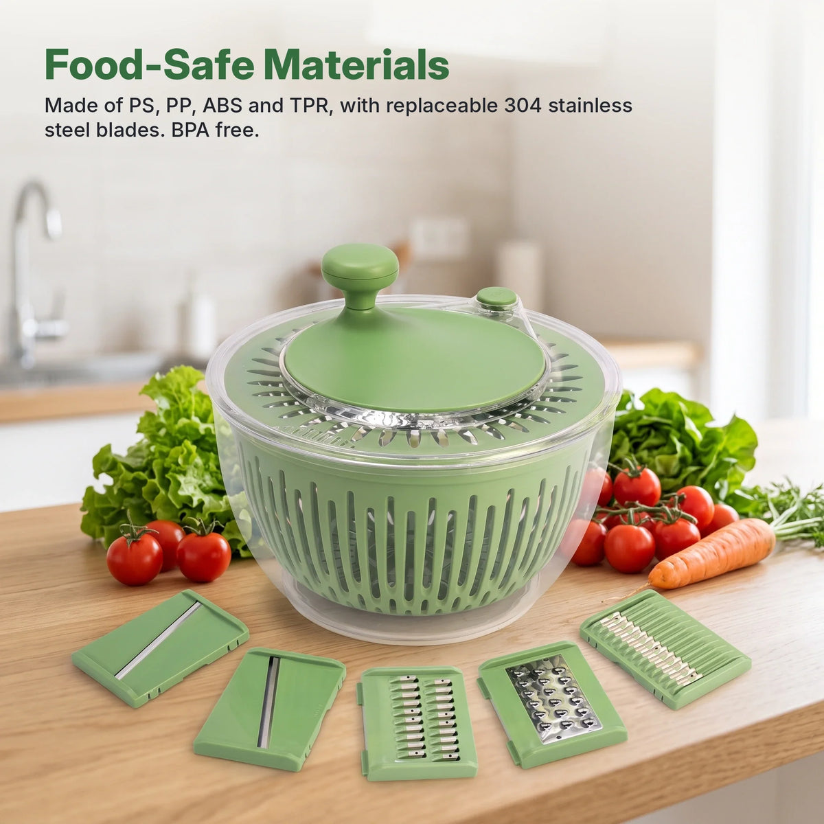 Salad Spinner & Vegetable Slicer 5 Stainless Steel Blades