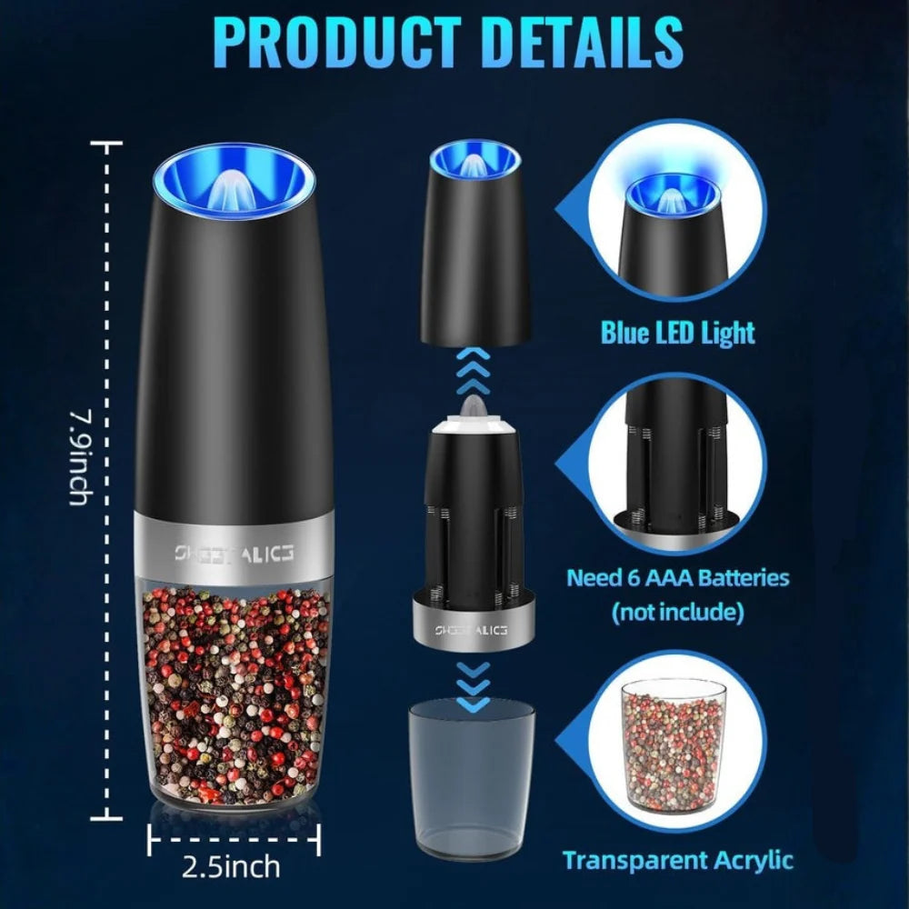 Salt And Pepper Grinder Electric Gravity-Activated Adjustable Coarseness