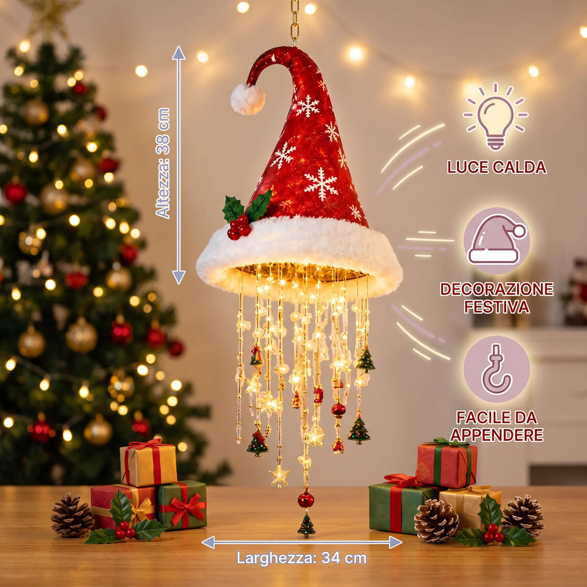 Santa Hat With LED String Lights
