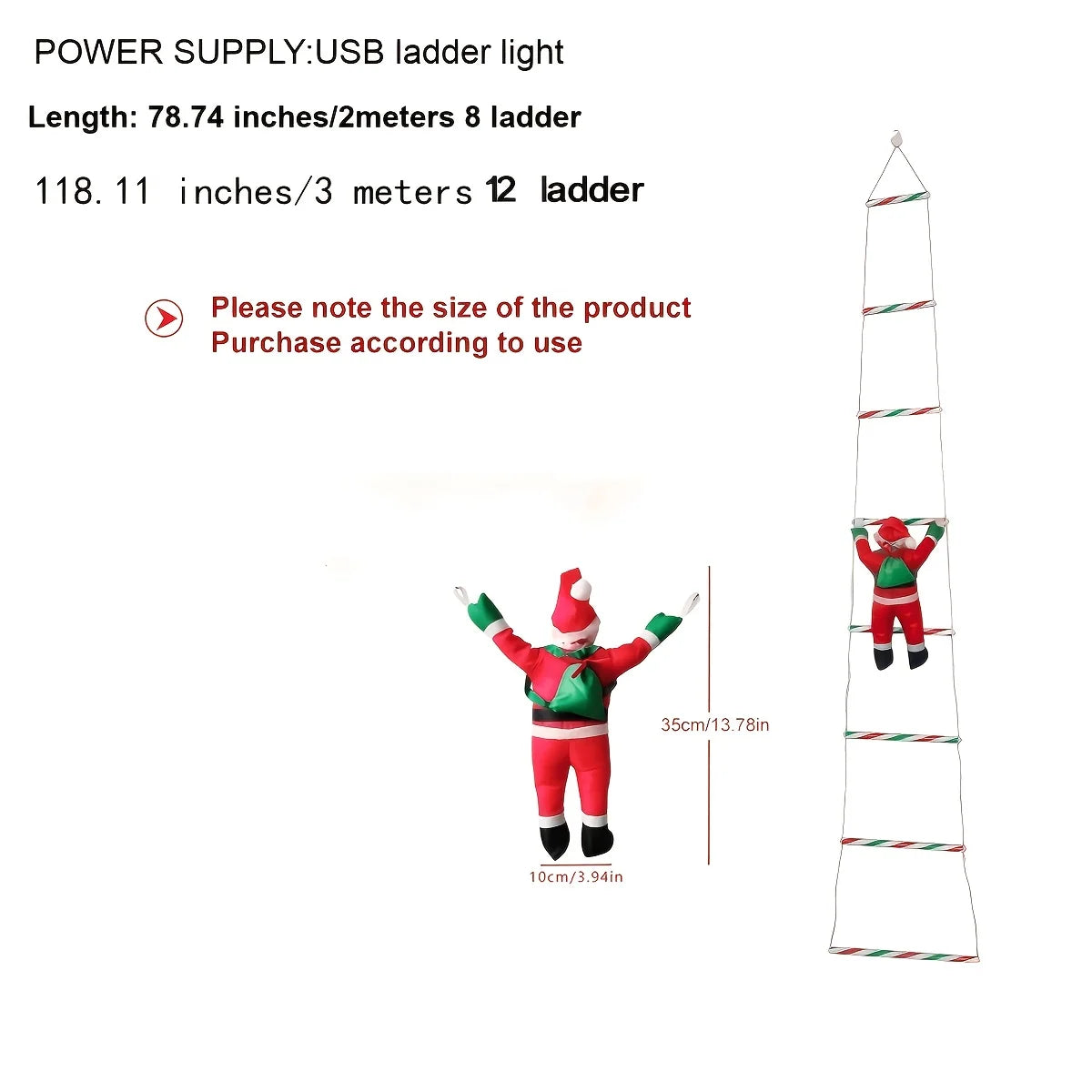 Santa Ladder Lights USB Powered 8 Lighting Modes
