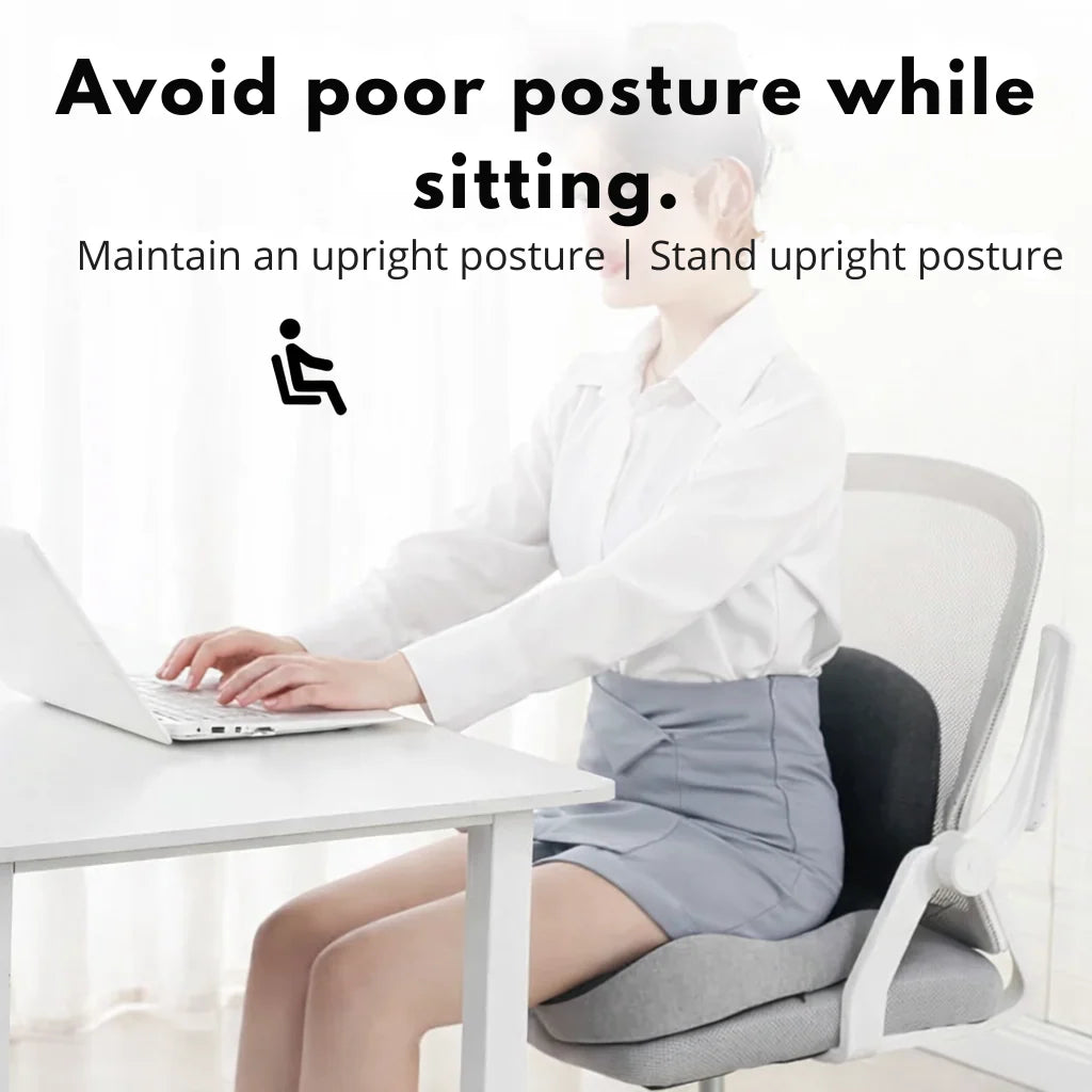 Seat Cushion Contoured Memory Foam Lumbar Support Non-Slip Base