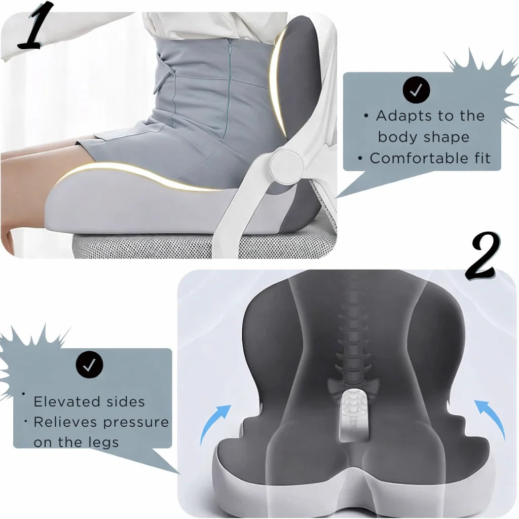Seat Cushion Contoured Memory Foam Lumbar Support Non-Slip Base