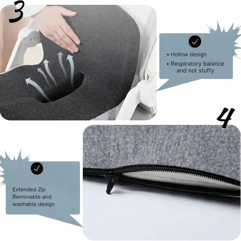 Seat Cushion Contoured Memory Foam Lumbar Support Non-Slip Base