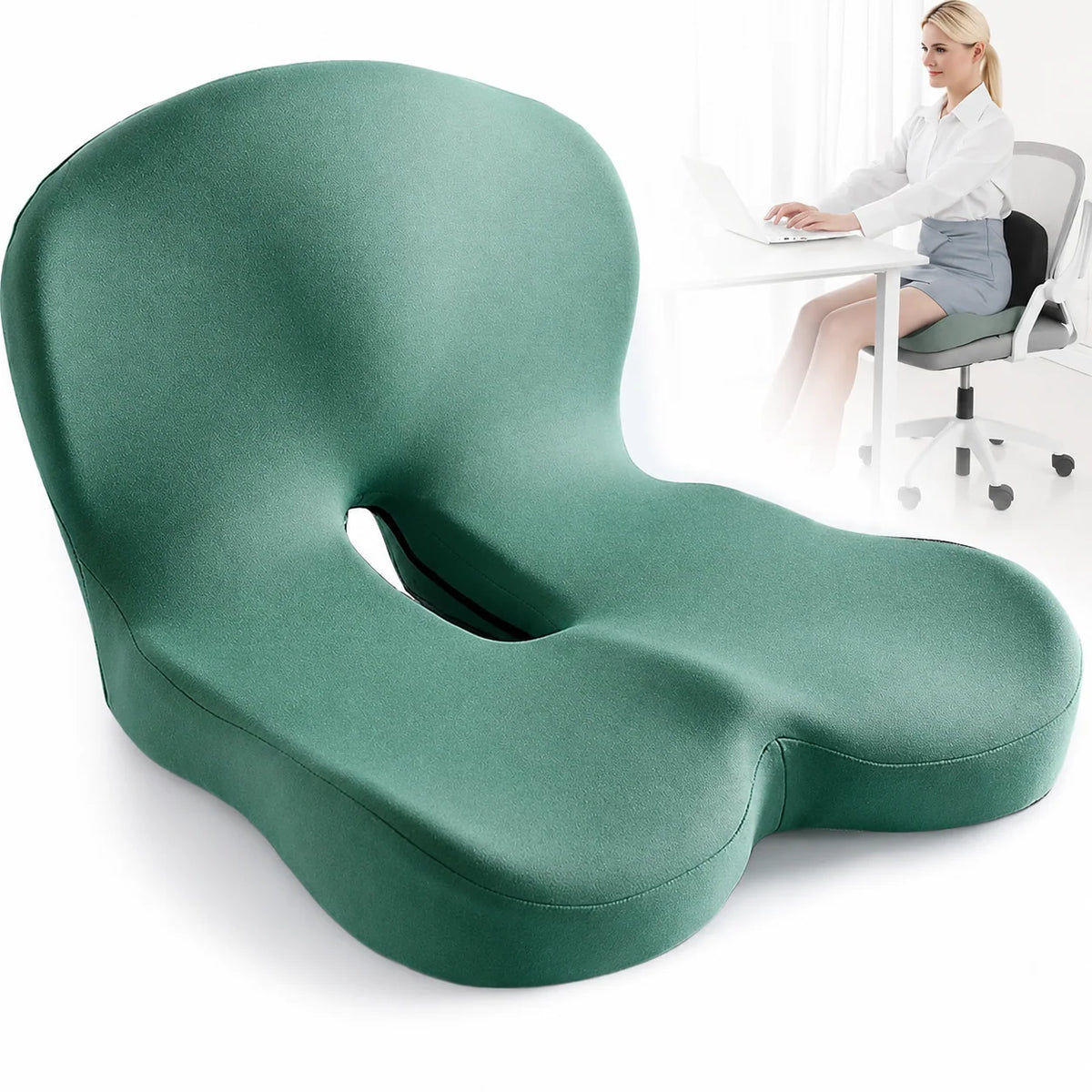 Seat Cushion Contoured Memory Foam Lumbar Support Non-Slip Base