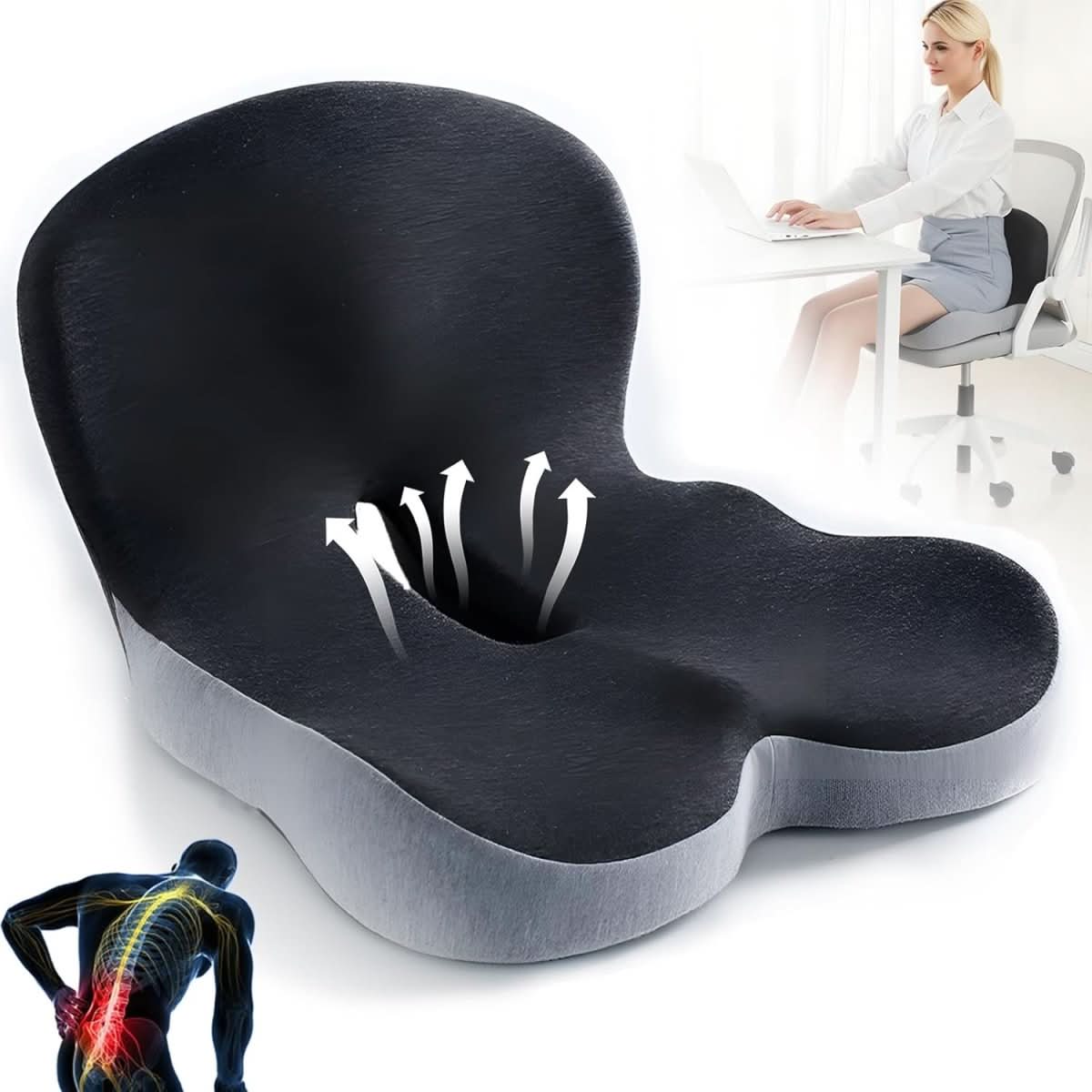 Seat Cushion Memory Foam Non-Slip & Machine-Washable Cover