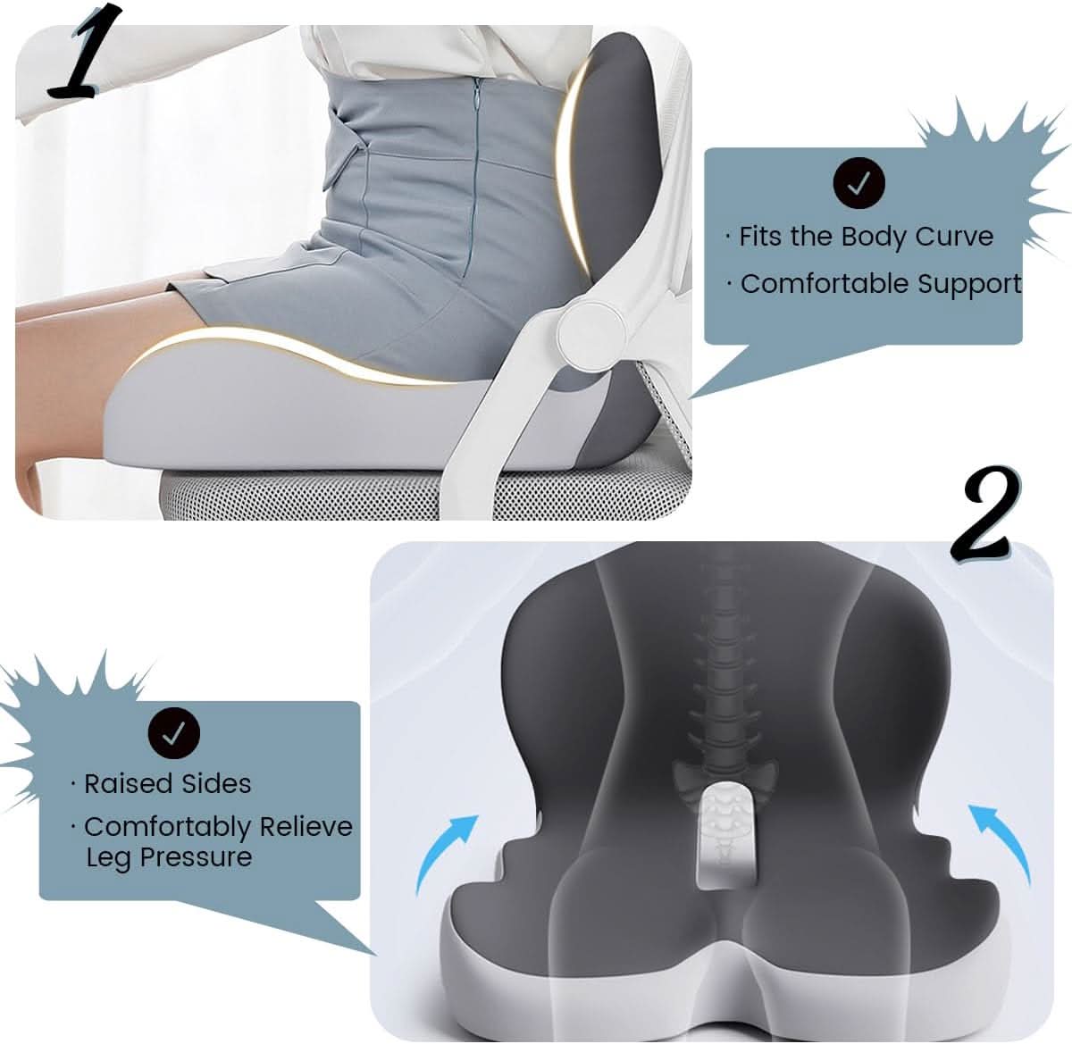 Seat Cushion Memory Foam Non-Slip & Machine-Washable Cover