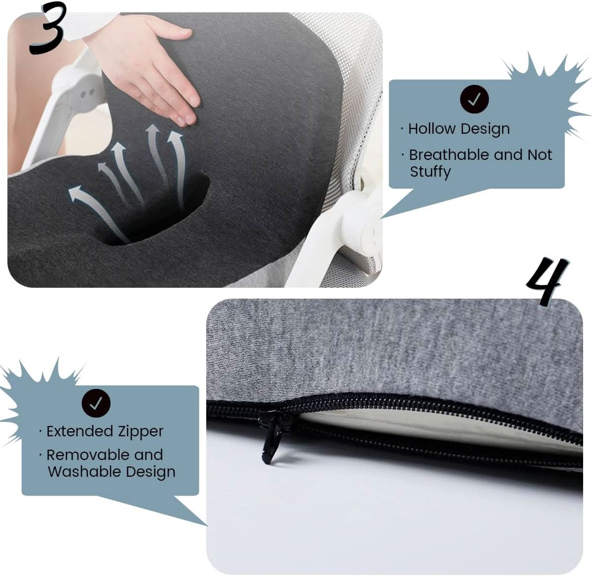 Seat Cushion Memory Foam Non-Slip & Machine-Washable Cover