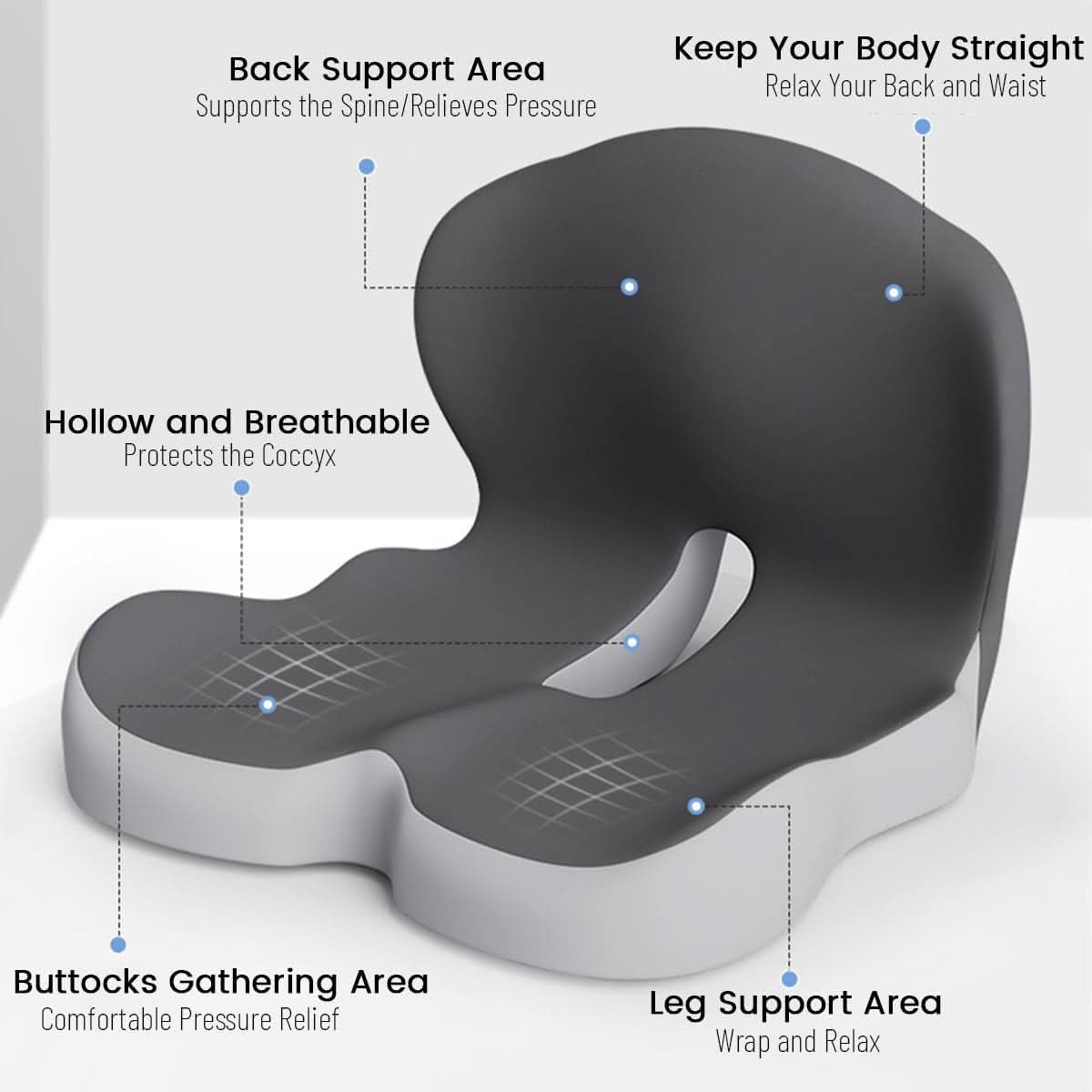 Seat Cushion Memory Foam Non-Slip & Machine-Washable Cover
