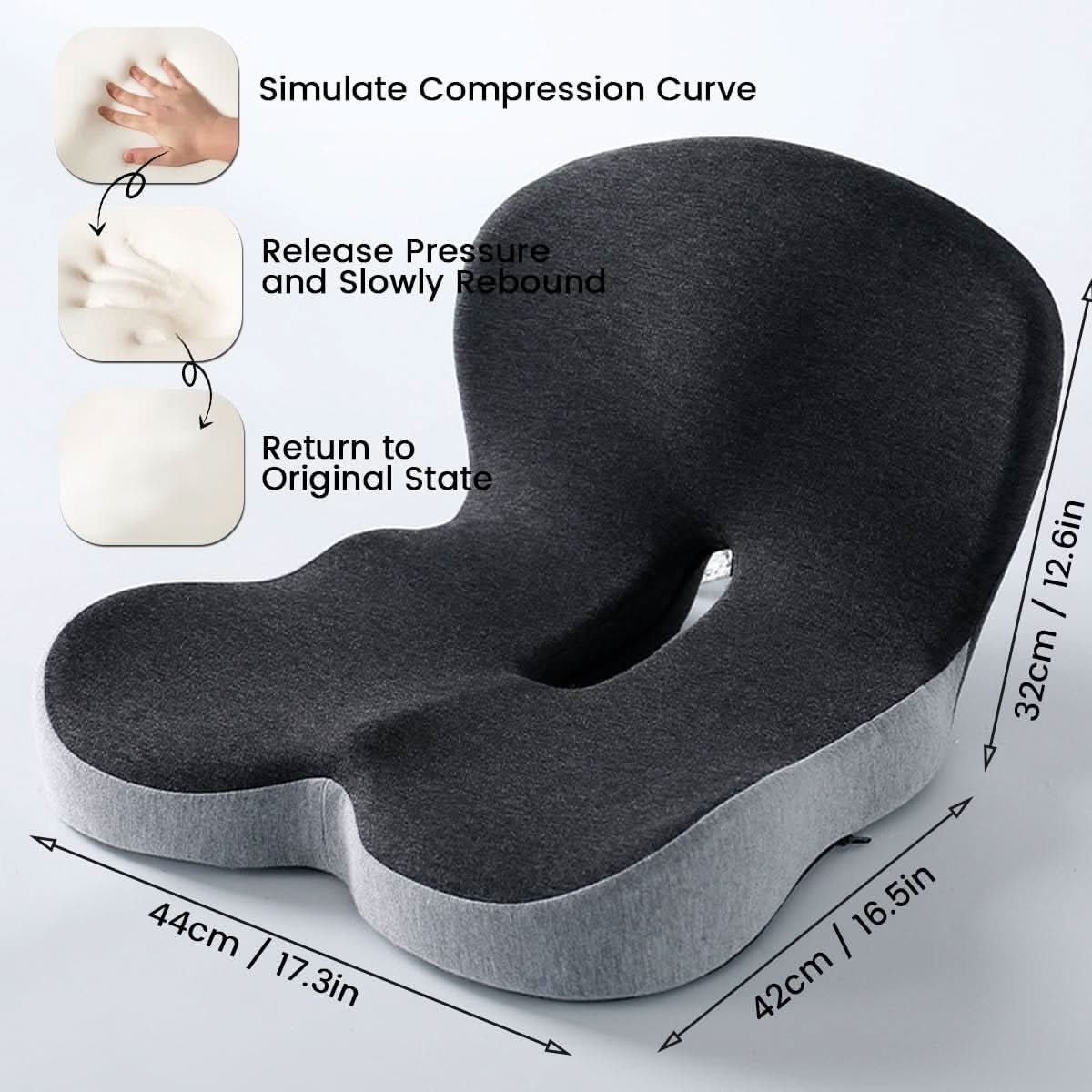 Seat Cushion Memory Foam Non-Slip & Machine-Washable Cover