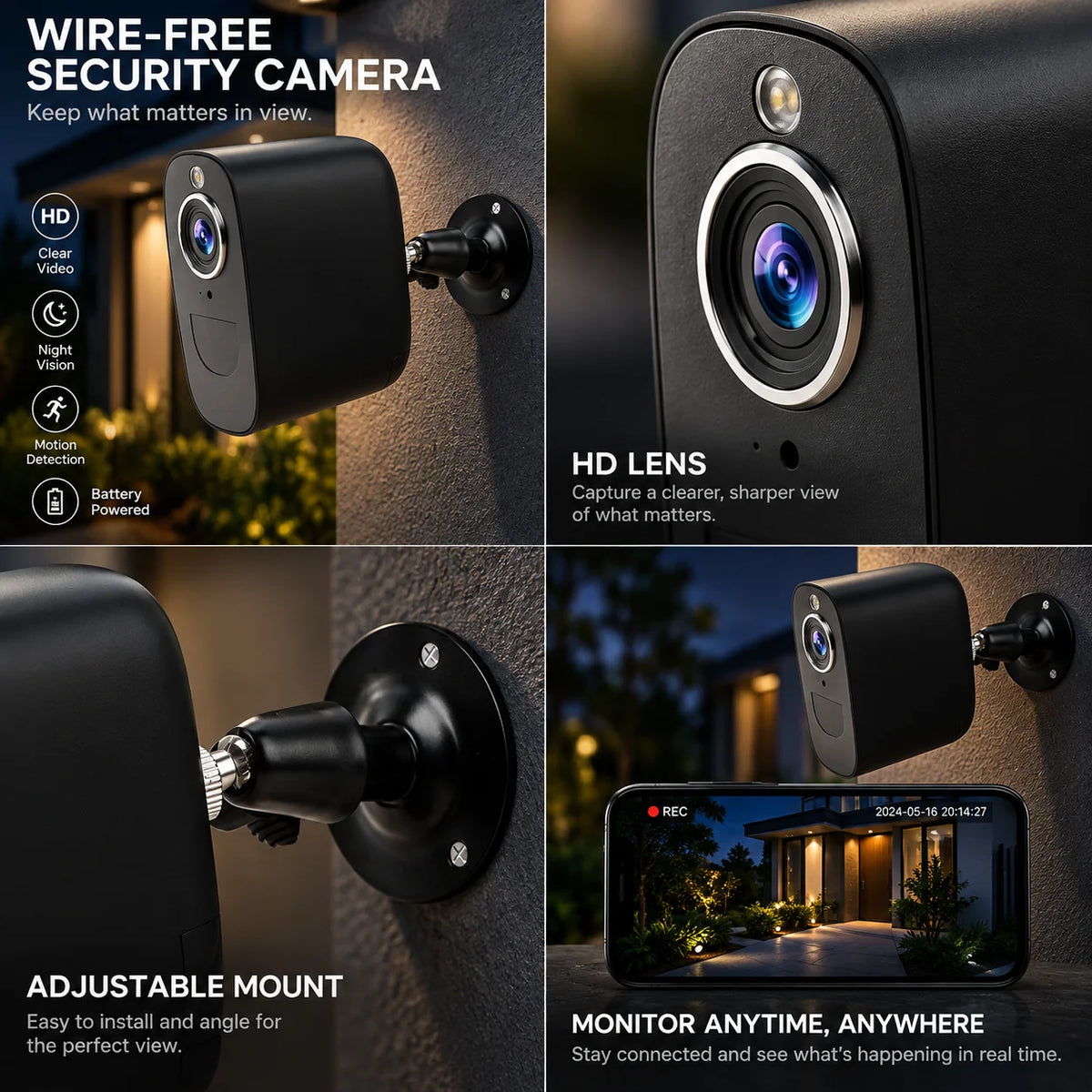 Security Camera 4G LTE Battery Powered Infrared Night Vision IP66 Outdoor Rated