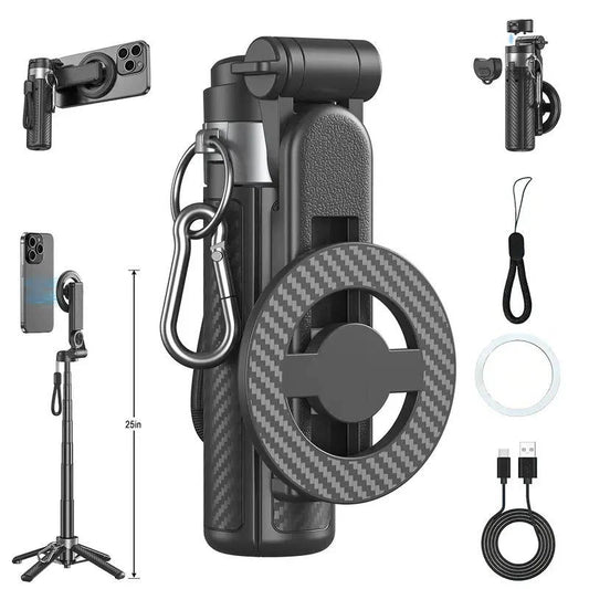 Selfie Stick 25in Extendable Magnetic Mount Foldable Tripod Base