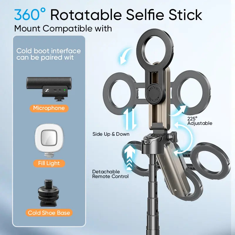 Selfie Stick Magnetic 360° Rotation Wireless Remote