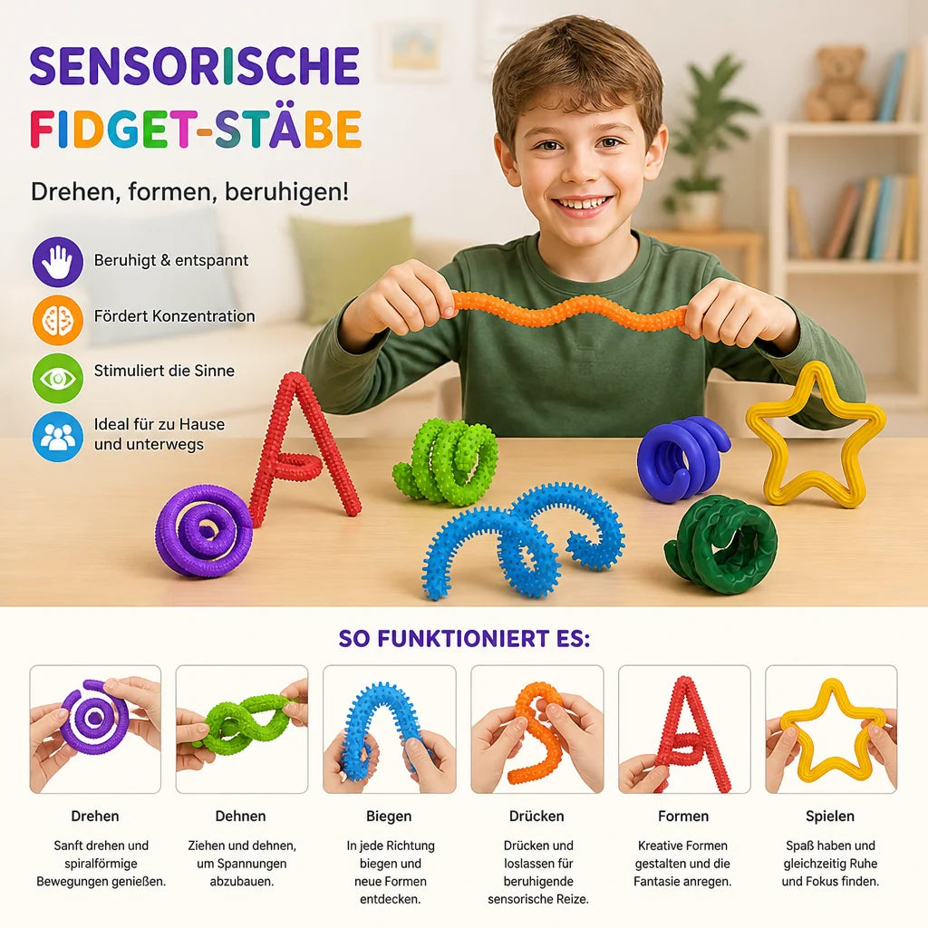 Sensory Fidget Sticks Flexible Twist & Bend Compact Lightweight