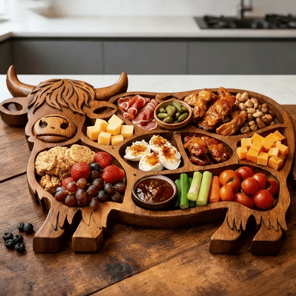 Serving Board Solid Wood Cow Design