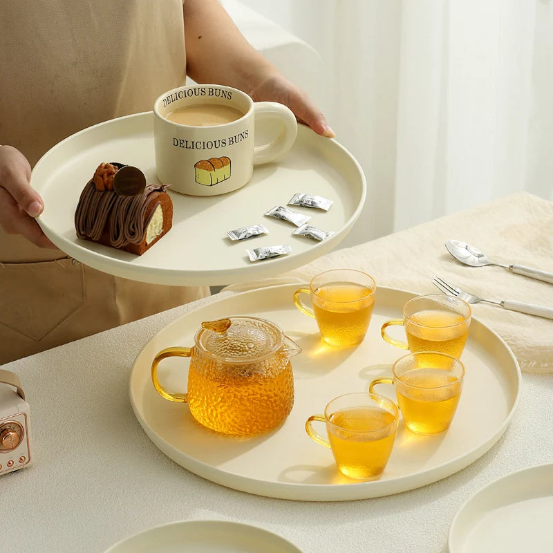 Serving Tray Round Plastic Easy-Clean Surface