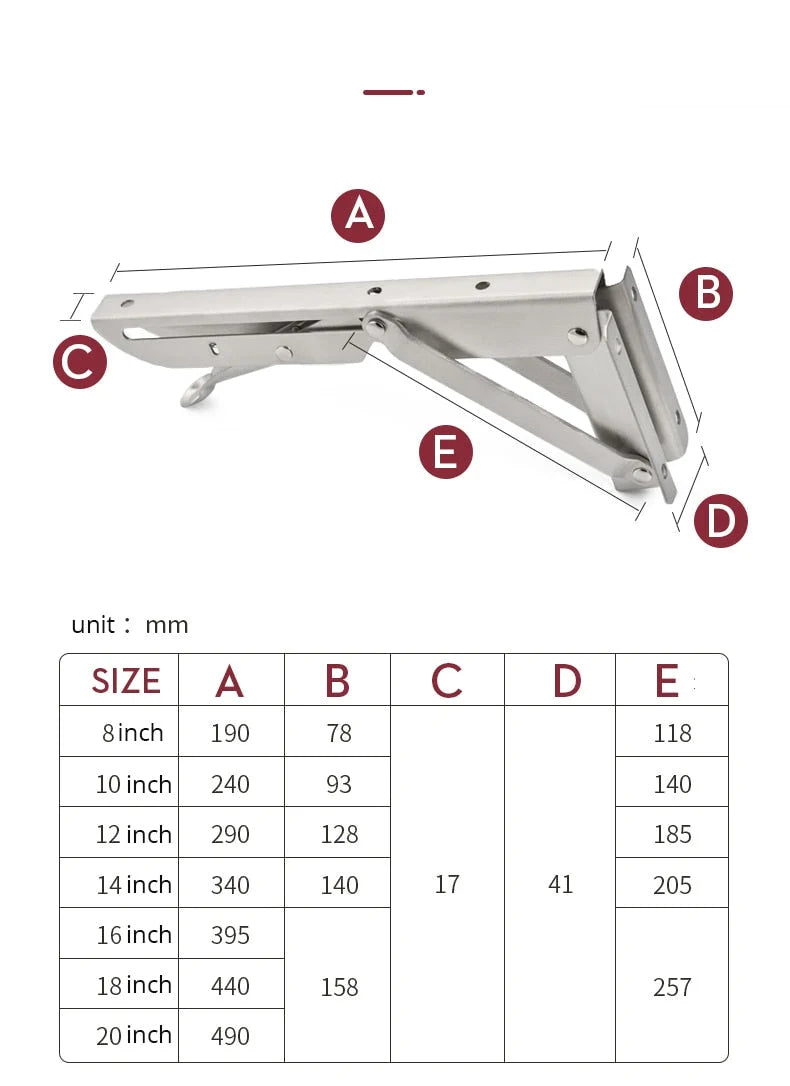 Shelf Brackets Foldable Stainless Steel Set of 2