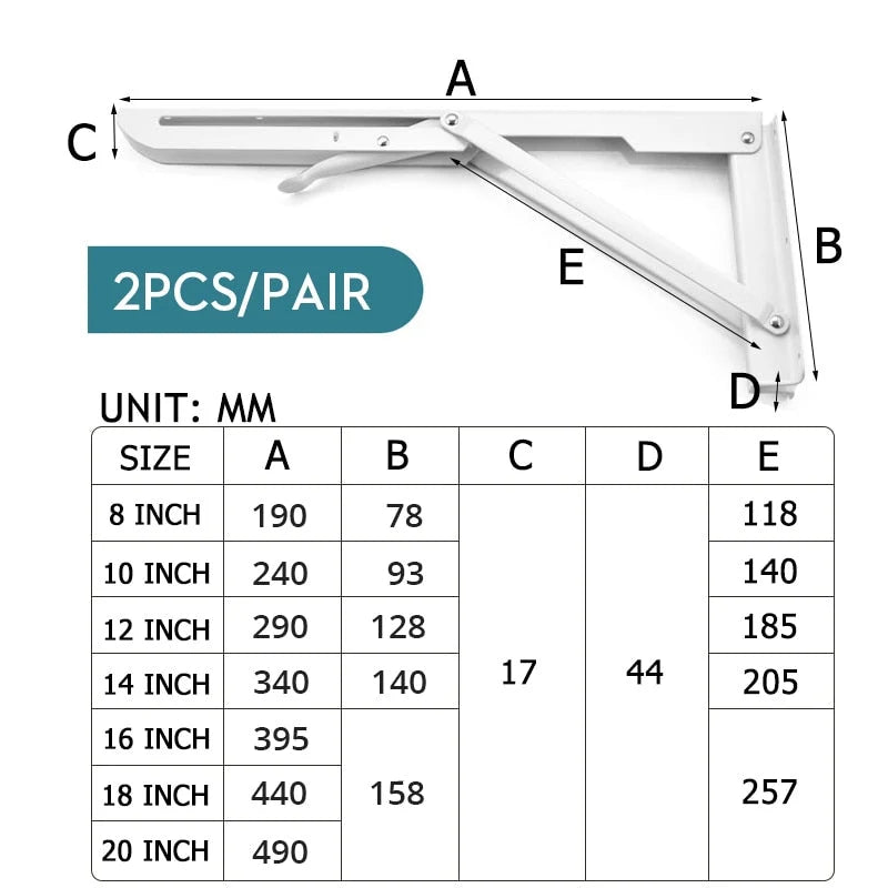 Shelf Brackets Foldable Stainless Steel Set of 2