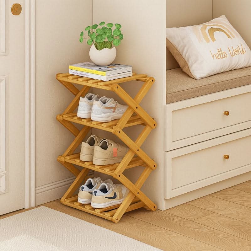 Shoe Rack Bamboo Foldable Space-Saving Storage