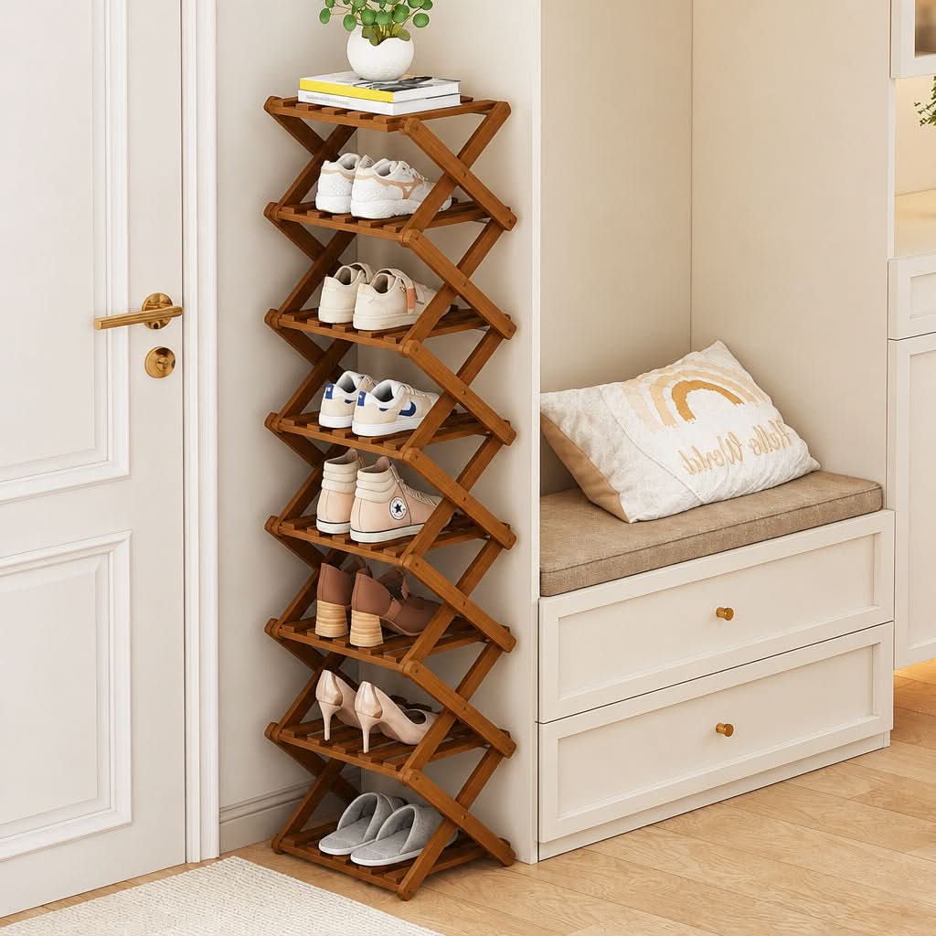 Shoe Rack Bamboo Foldable Space-Saving Storage