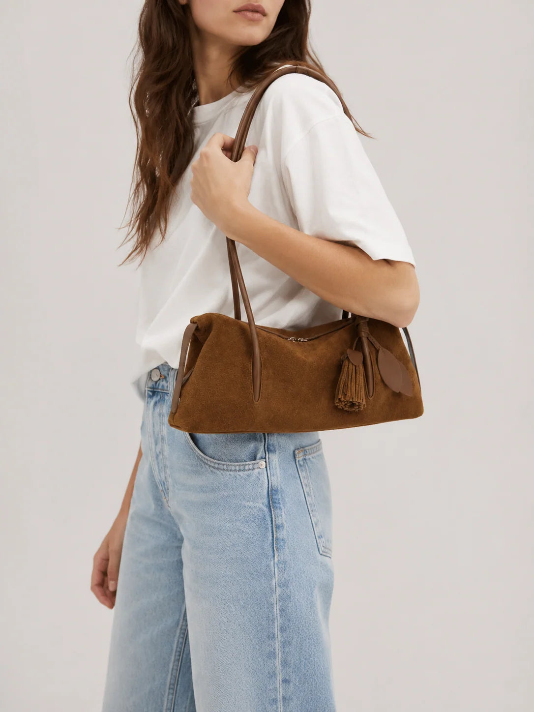 Shoulder Bag Genuine Leather & Suede Pillow Shape