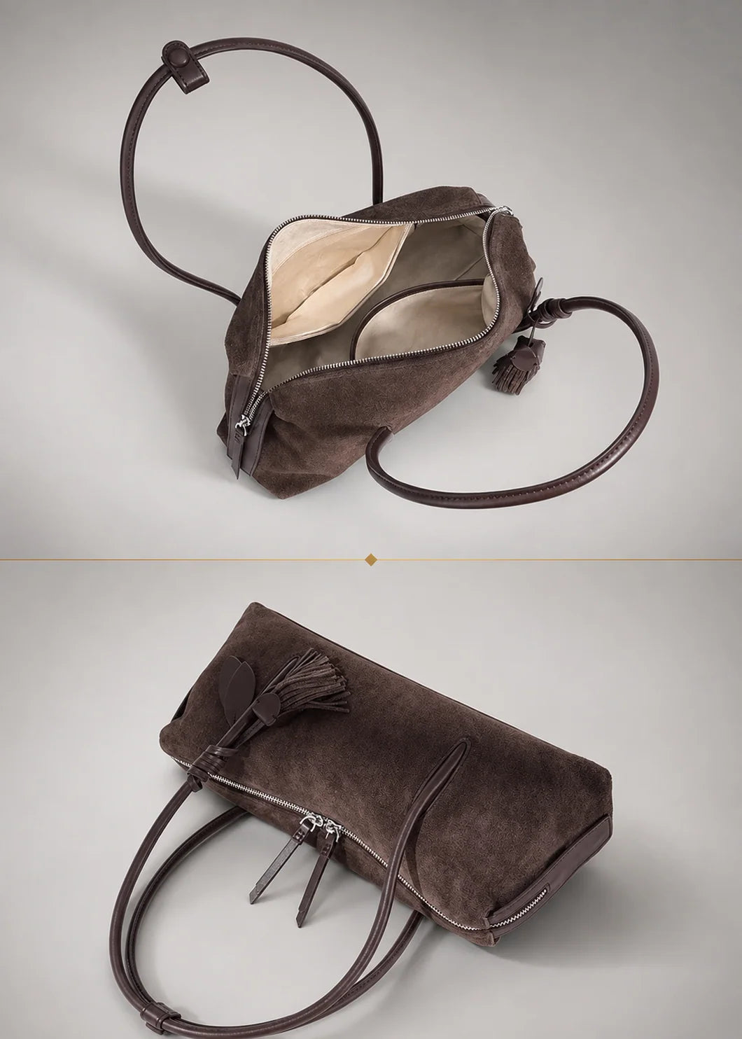 Shoulder Bag Genuine Leather & Suede Pillow Shape