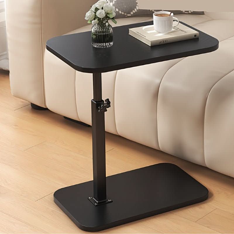 Side Table Adjustable Height Wooden Top Metal Frame