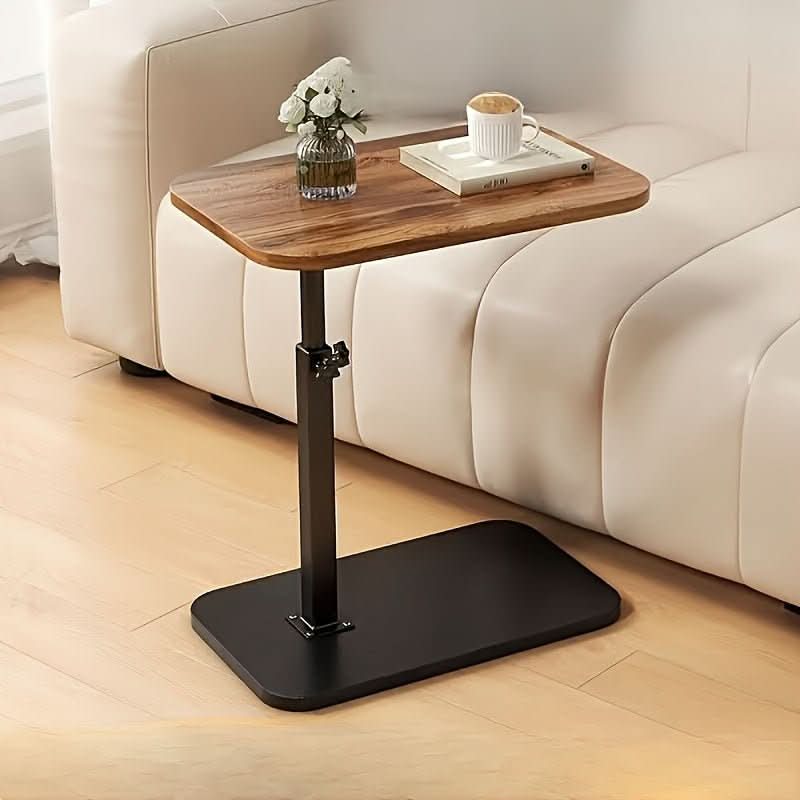 Side Table Adjustable Height Wooden Top Metal Frame