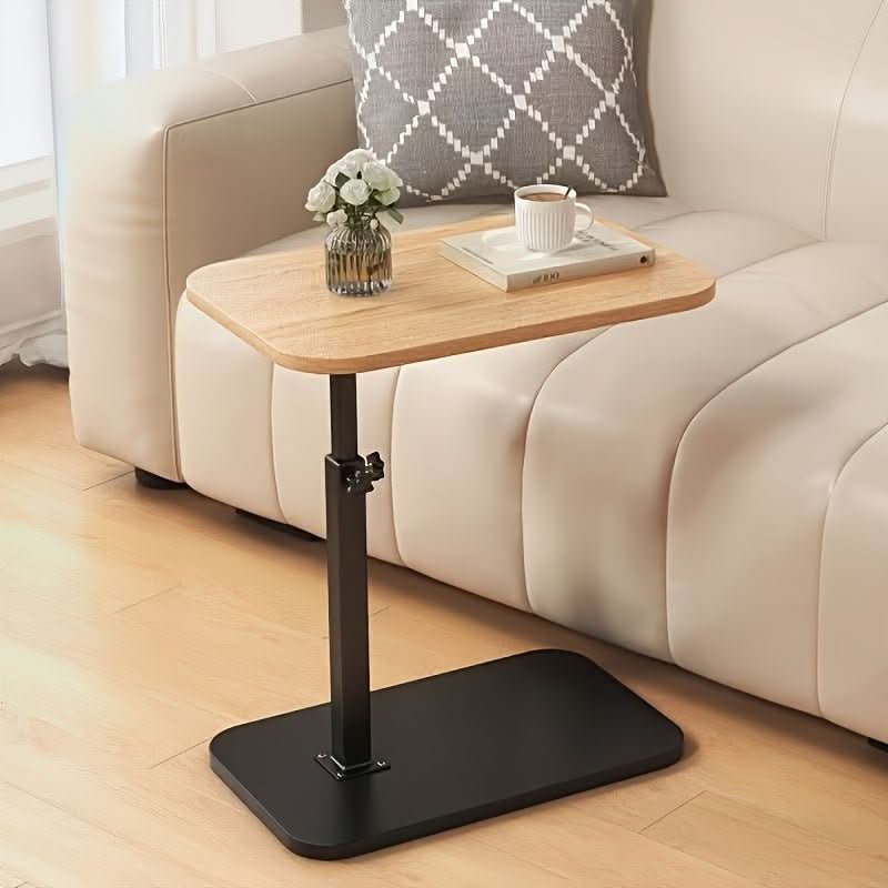 Side Table Adjustable Height Wooden Top Metal Frame