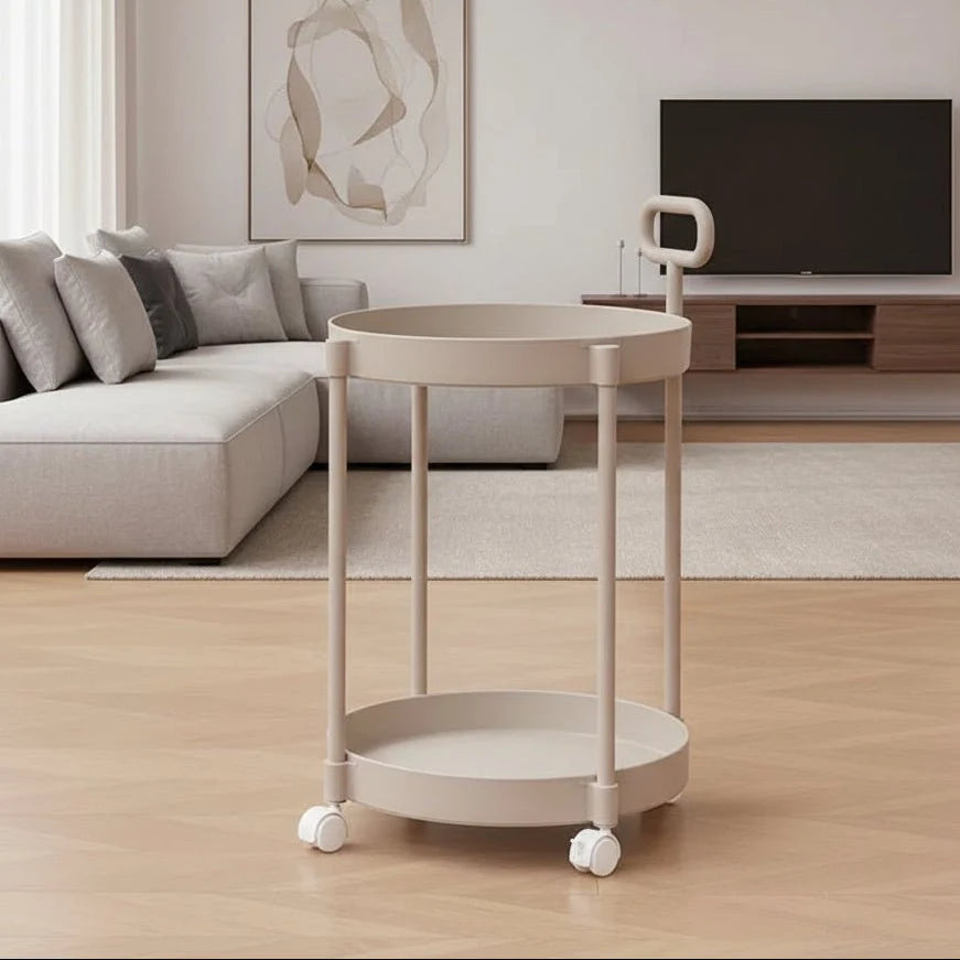 Side Table Two-Tier Storage Rolling Casters & Handle