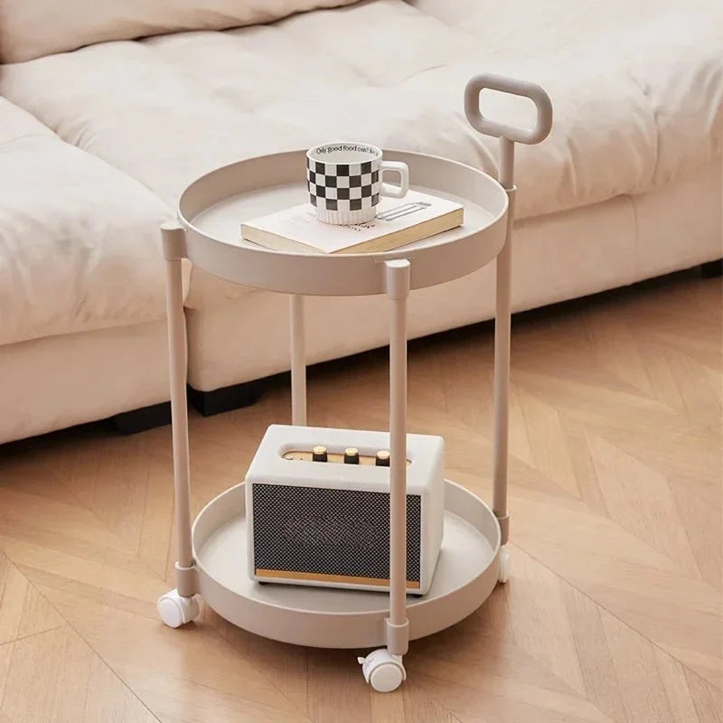 Side Table Two-Tier Storage Rolling Casters & Handle