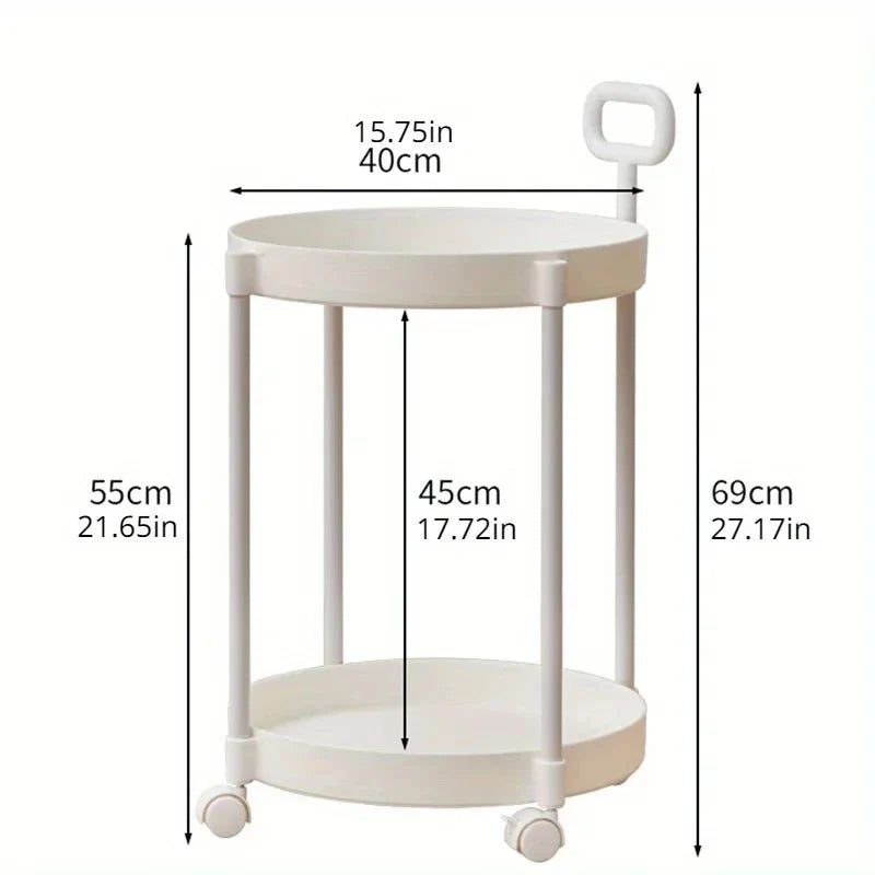 Side Table Two-Tier Storage Rolling Casters & Handle