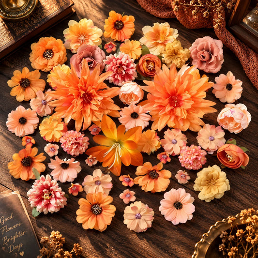 Silk Flower Heads Autumn Orange Reusable Set of 48
