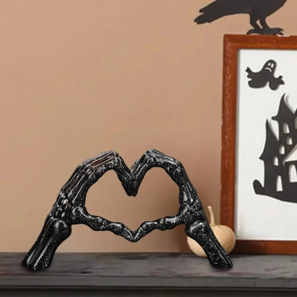 Skeleton Figurine Resin Heart-Shaped Hands Self-Standing