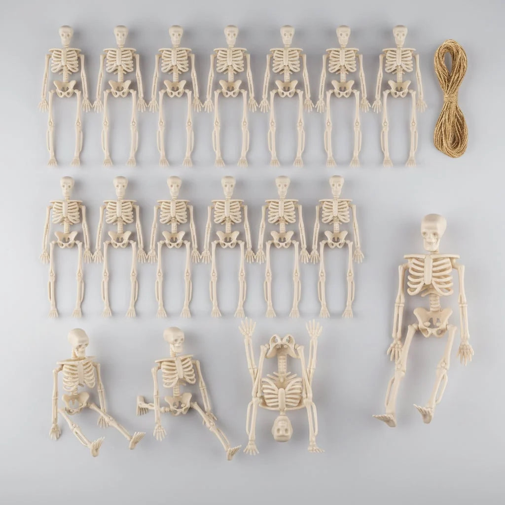 Skeleton Figurines Poseable Plastic With Jute Twine