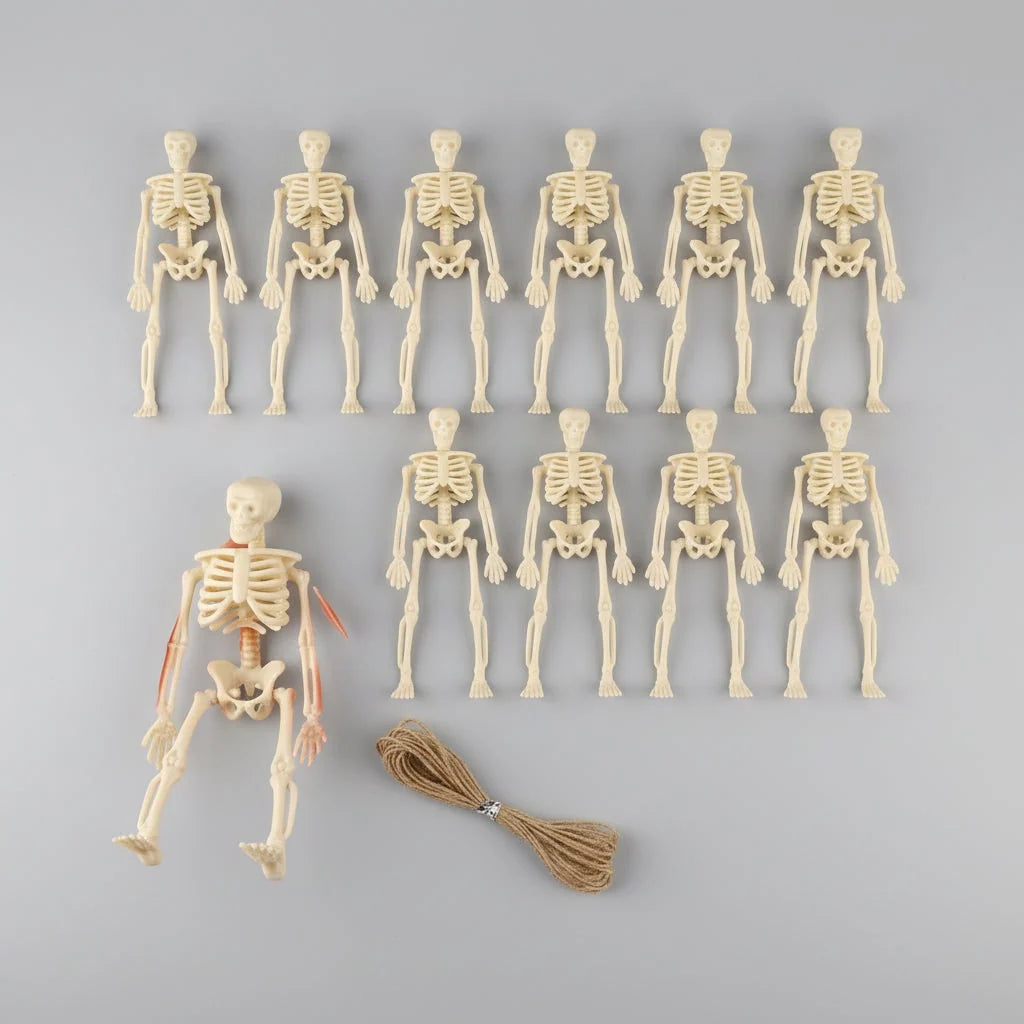 Skeleton Figurines Poseable Plastic With Jute Twine