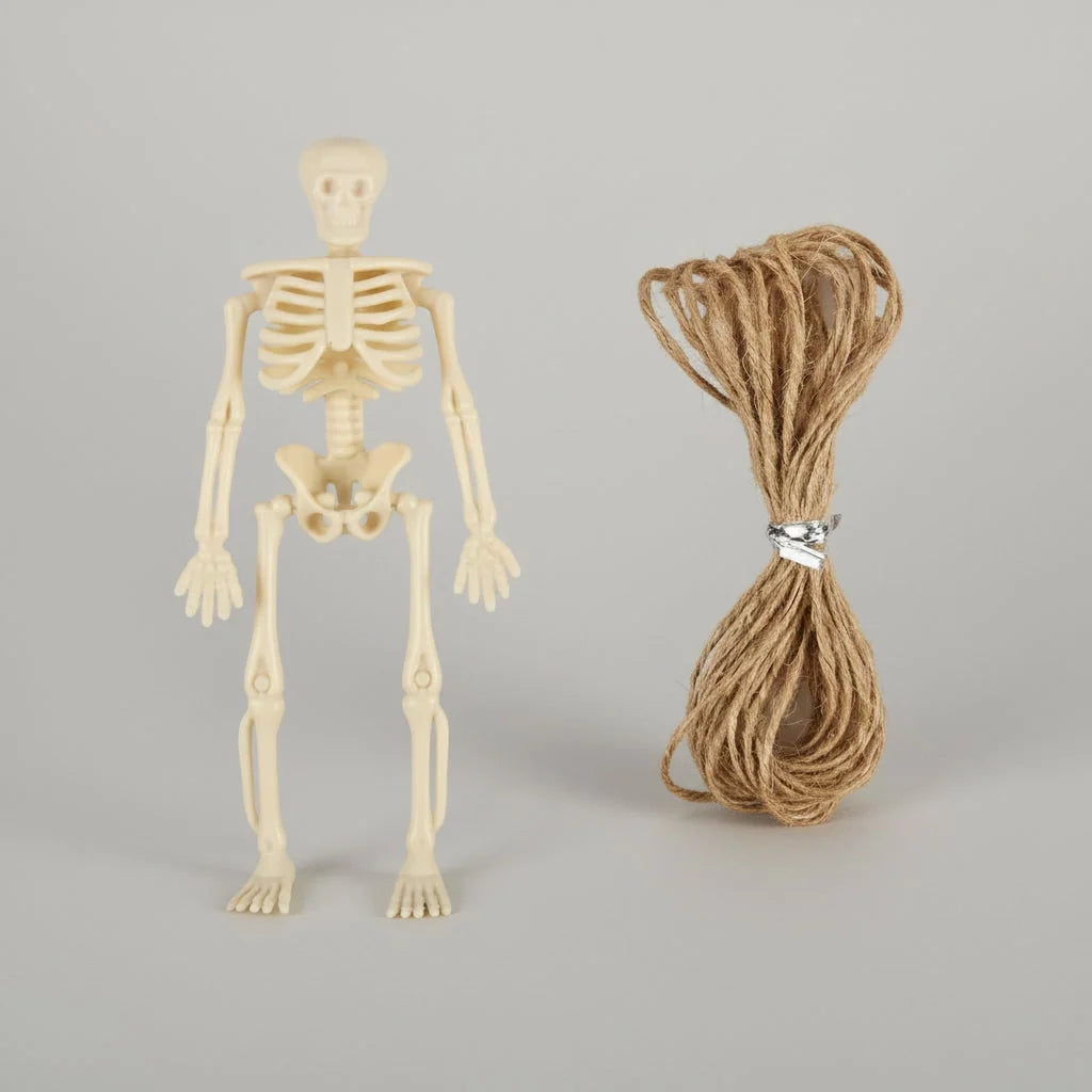 Skeleton Figurines Poseable Plastic With Jute Twine
