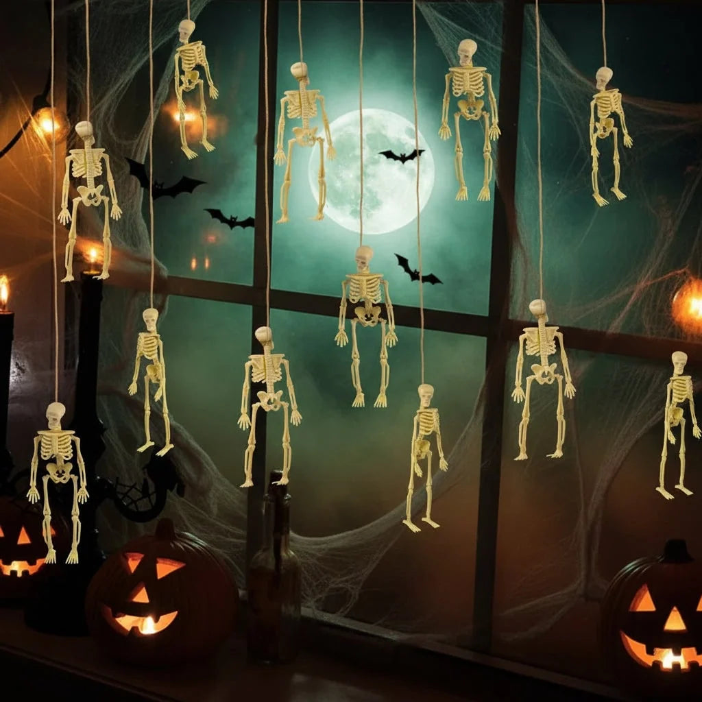 Skeleton Figurines Poseable Plastic With Jute Twine